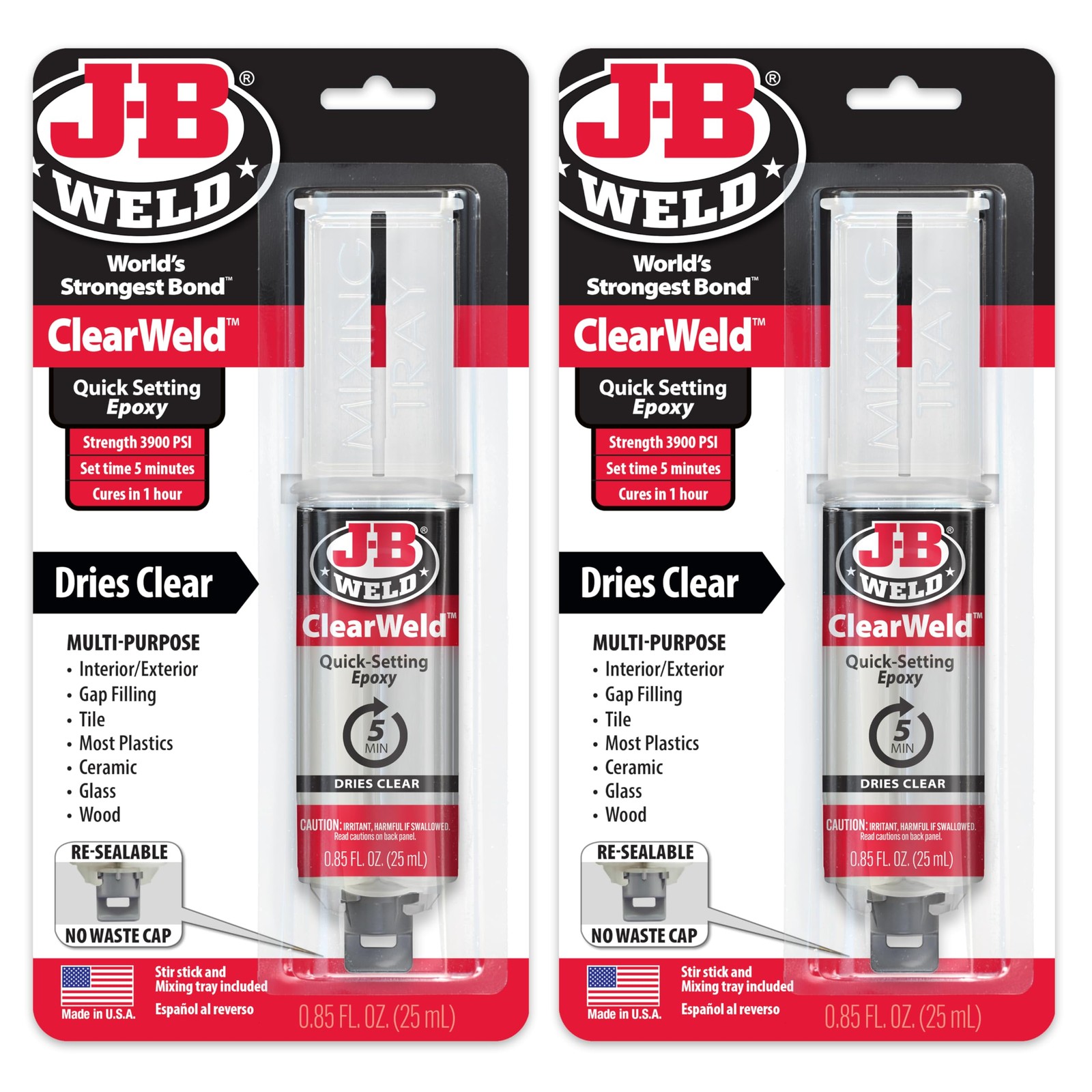 ClearWeld 5 Minute Epoxy, Clear, Syringe, 2 Pack, 50112-2