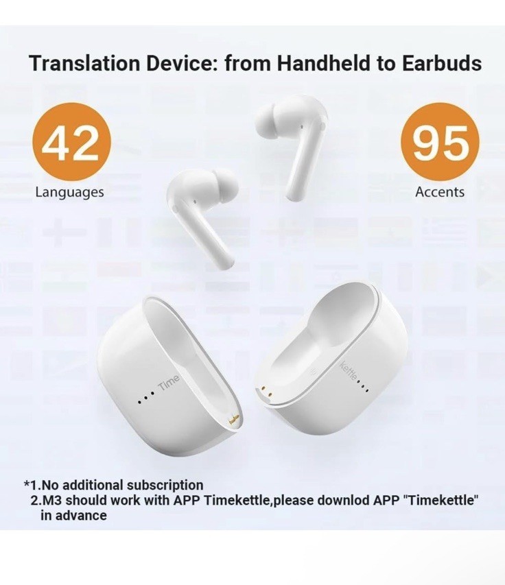Timekettle M3 Language Translator Earbuds, Two-Way Translator Device with APP.
