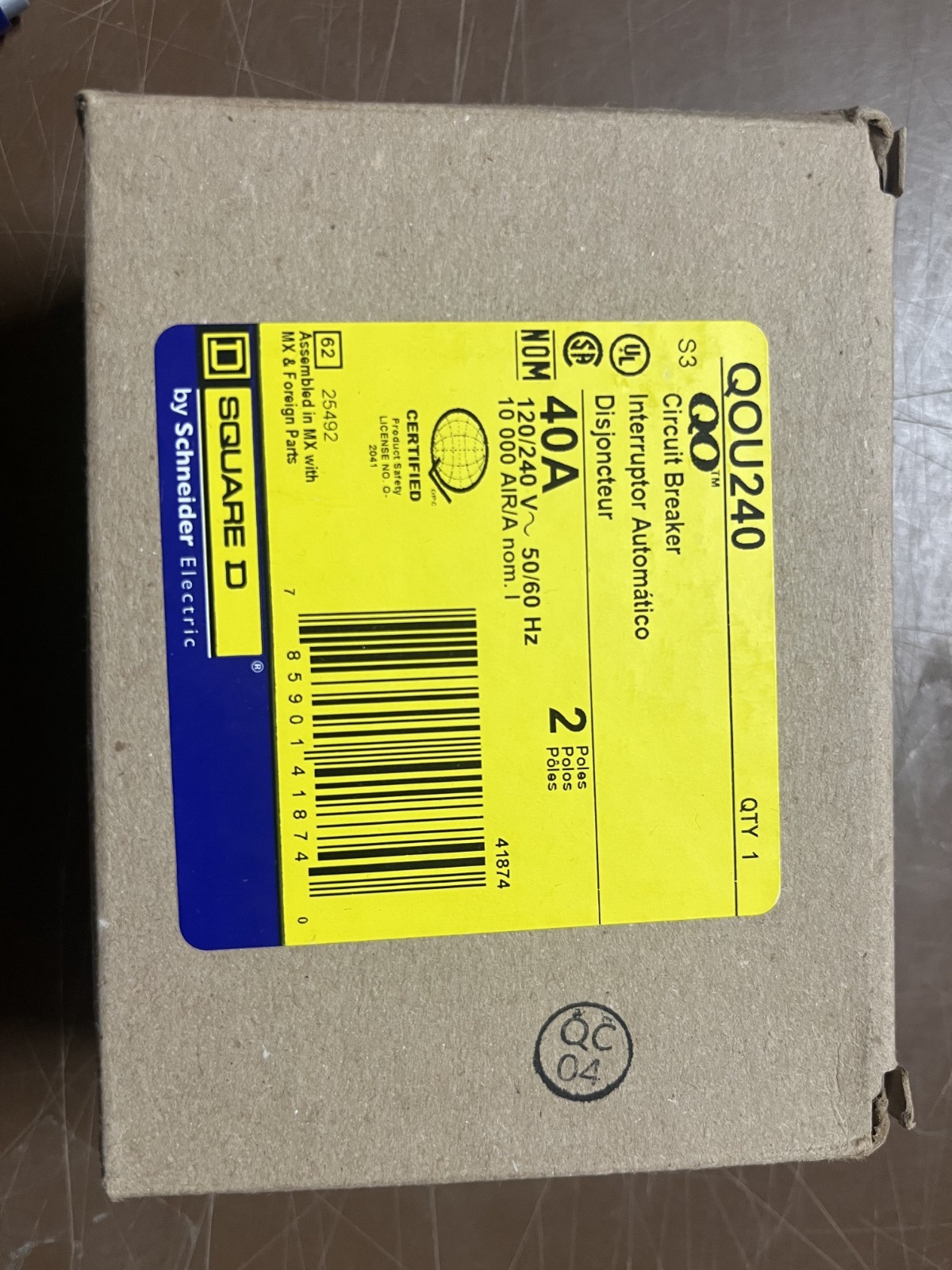 Square D QOU240 Common Trip Circuit Breaker 40 Amp 2 Pole 120/240Vac