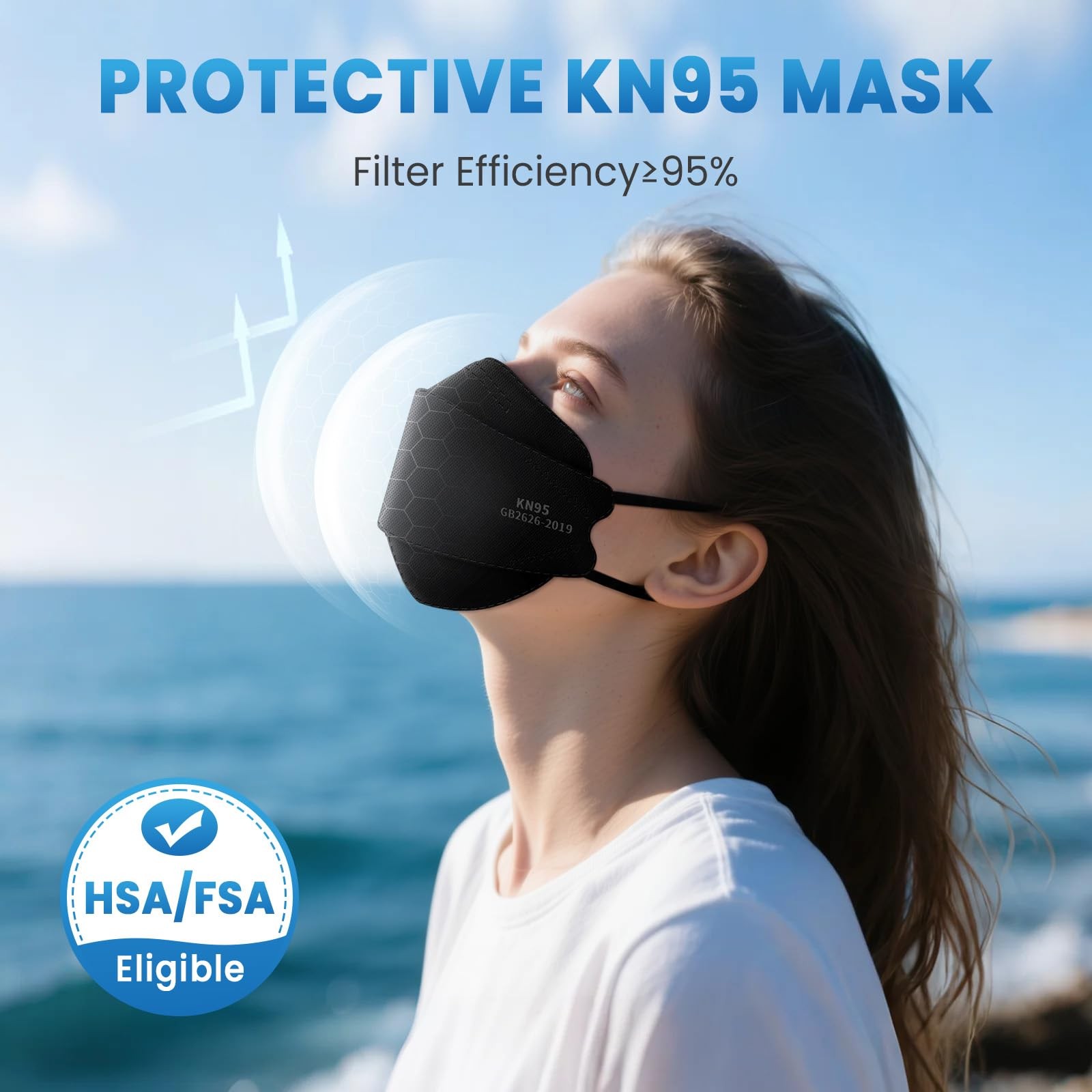 KN95 Face Masks for Adults 50 Pack,5-Ply Black Disposable Face Mask Against P…