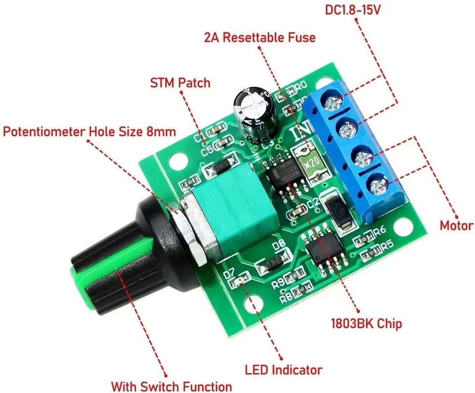 2pcs PWM Low Voltage Motor Speed Controller DC 1.8V 3V 5V 6V 12V 2A 1803BK 18..