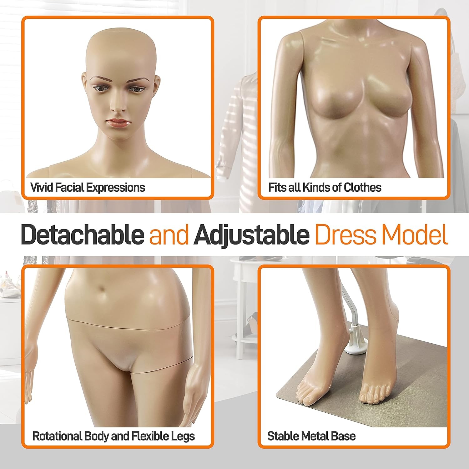 SereneLife Adjustable Female Mannequin Full Body Body-68.9″ Detachable Woman Dre