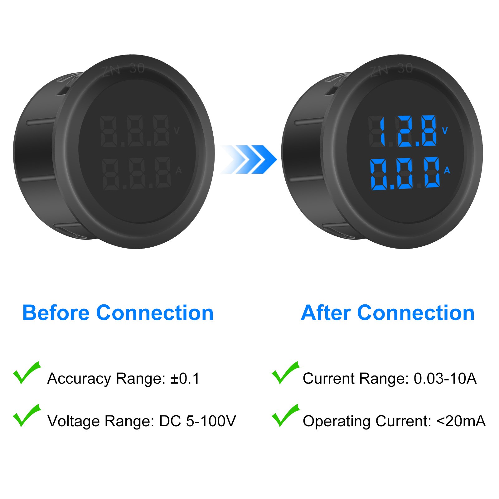 2PCS DC 5V-100V Digital Volt Gauge Amp Meter LED Display Voltage Current Monitor
