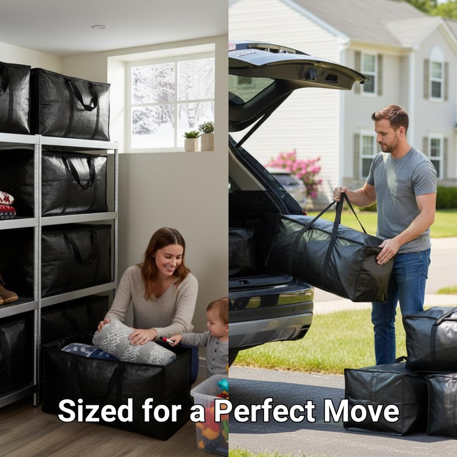 BAG-THAT! 4-Pack Black Moving Bags, Extra Large Storage Bags with Zipper, Wat…