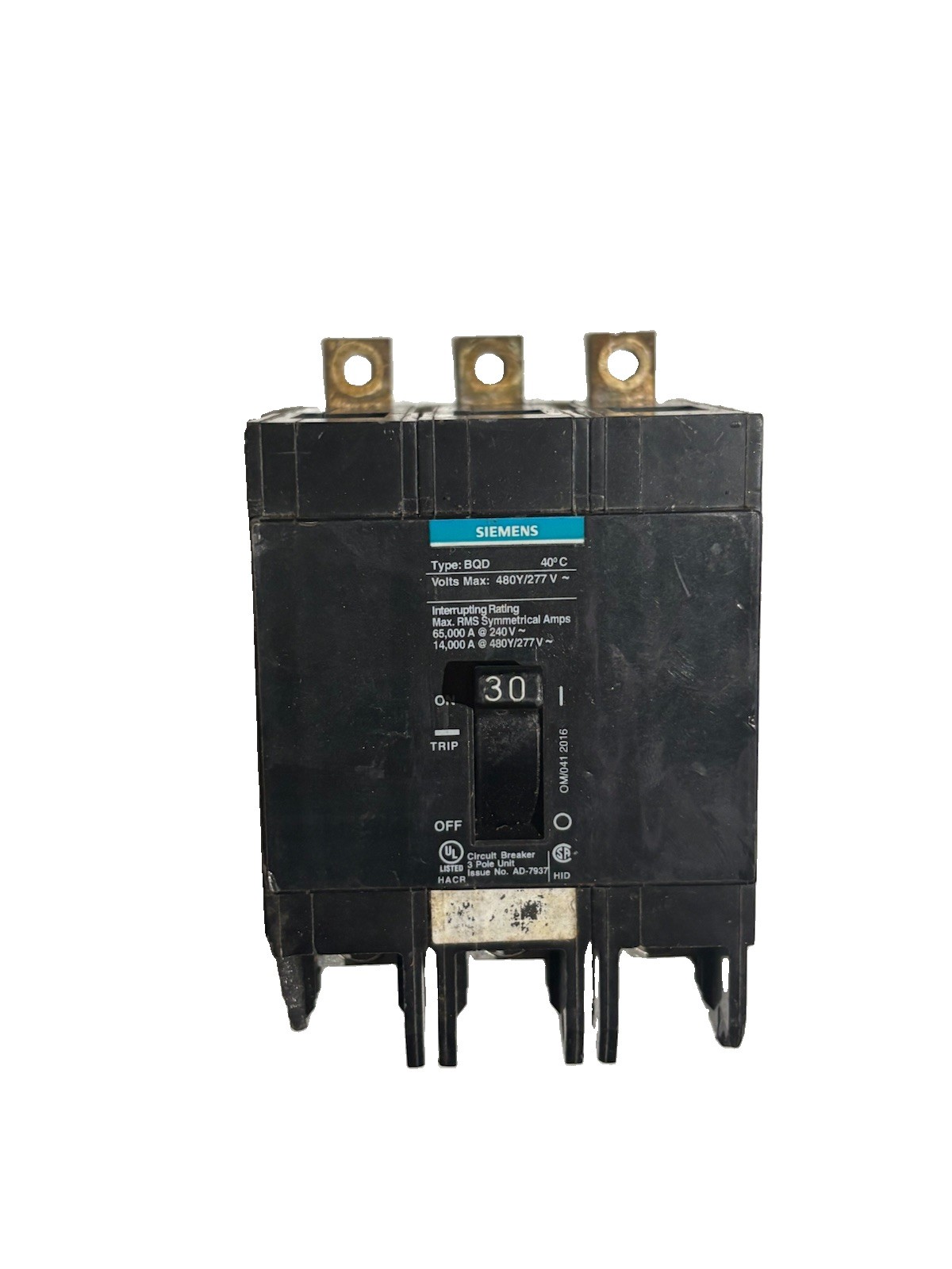 Siemens BQD330 Circuit Breaker 30 Amp 480 Volt 3P Bolt On – Chipped