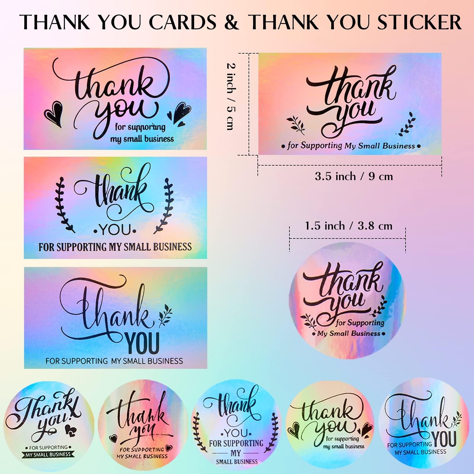620Pcs Thank You Cards and Stickers for 1.5 inches, Holographic