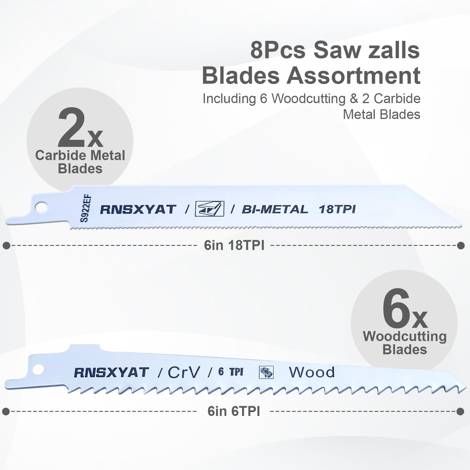 8PCS Reciprocating Saw Blades for Wood Pruning, Including Premium 6Pcs White