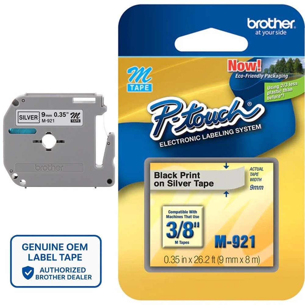 Genuine Brother M-921 Black on Silver 3/8″ (9mm) P-Touch Label Tape For PT-M95