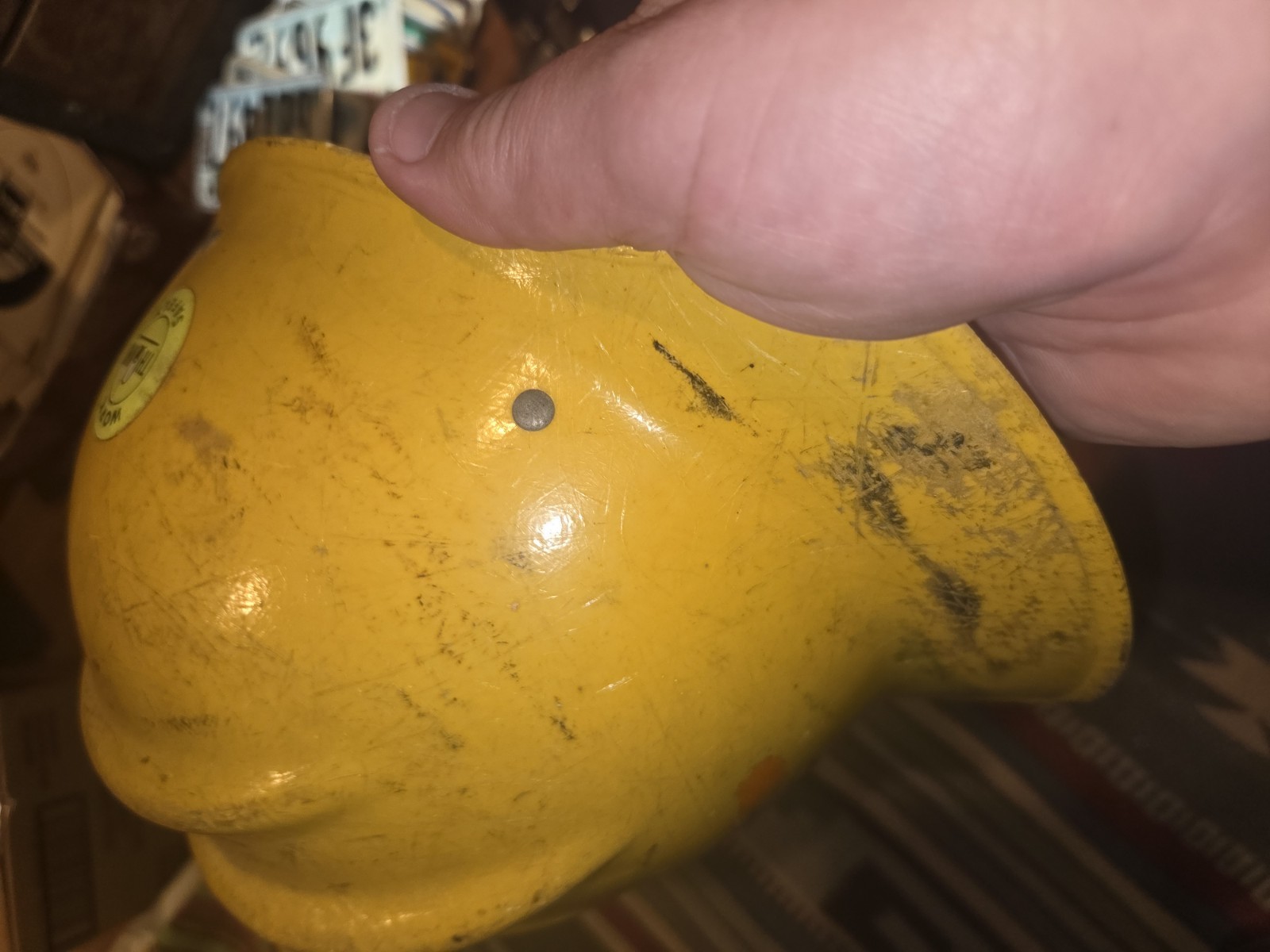 Vintage Original Yellow Bullard 502 Fiberglass Hard Boiled Hard Hat Iron Const.