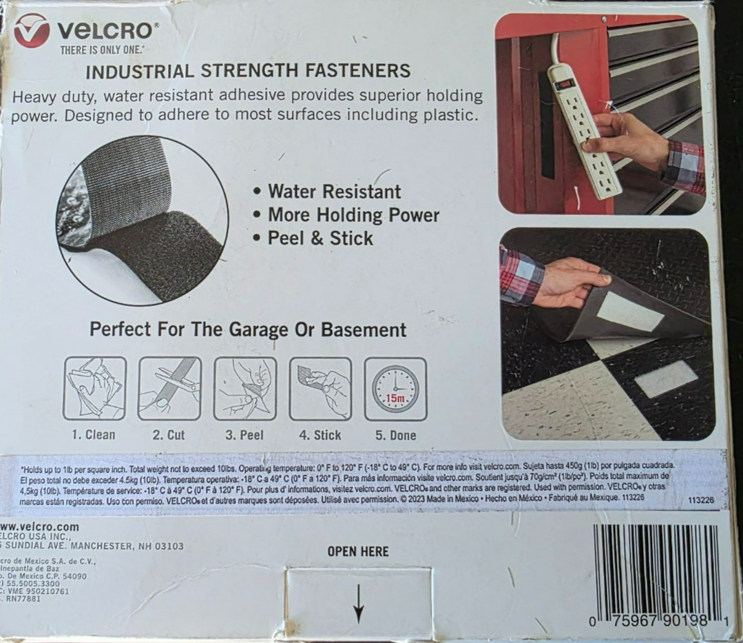 Velcro Industrial Strength Sticky-Back Hook and Loop Fasteners 2″ x 6 ft 906092