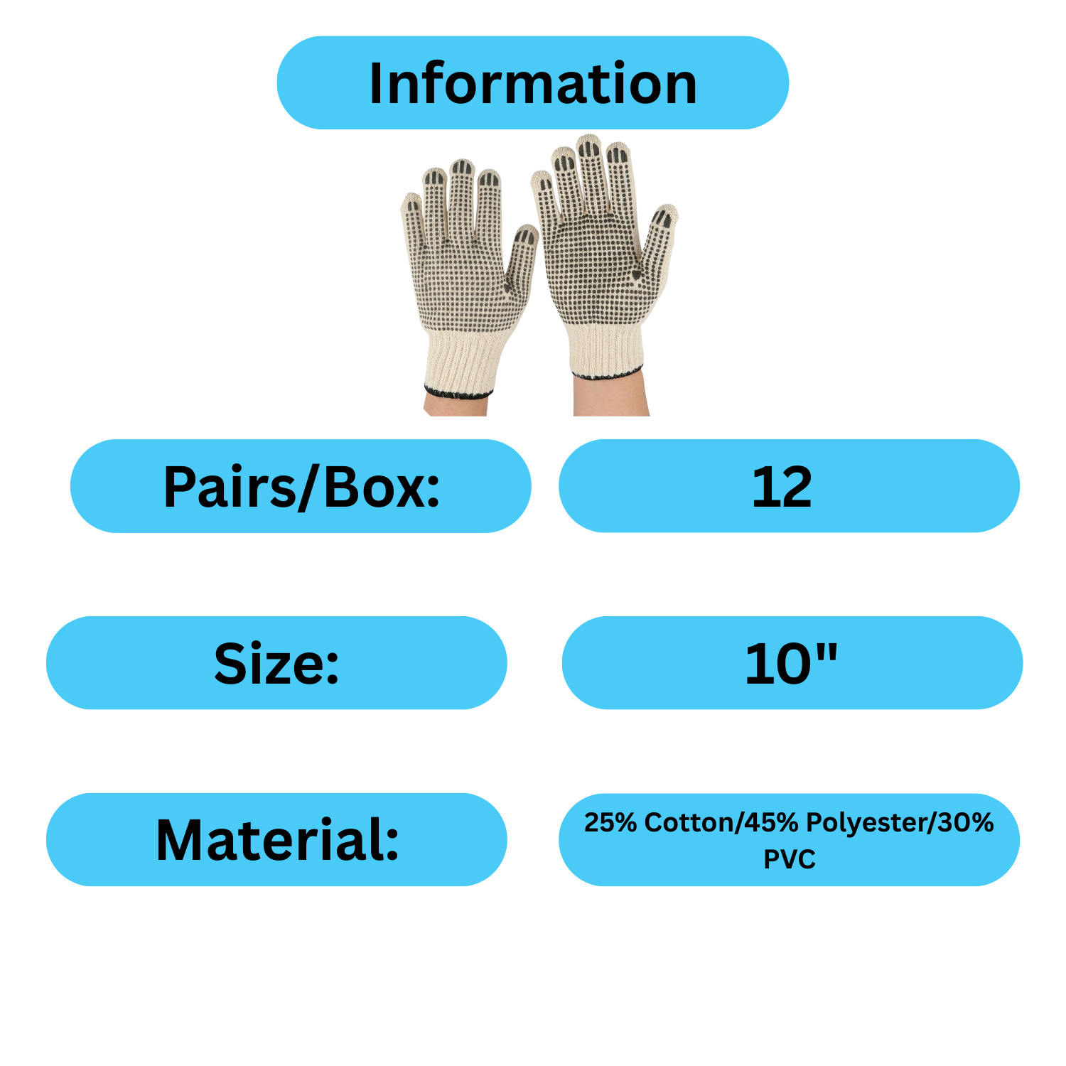 Black PVC Double Dot Work Gloves 12 Pairs (1 Dozen) Men’s Size