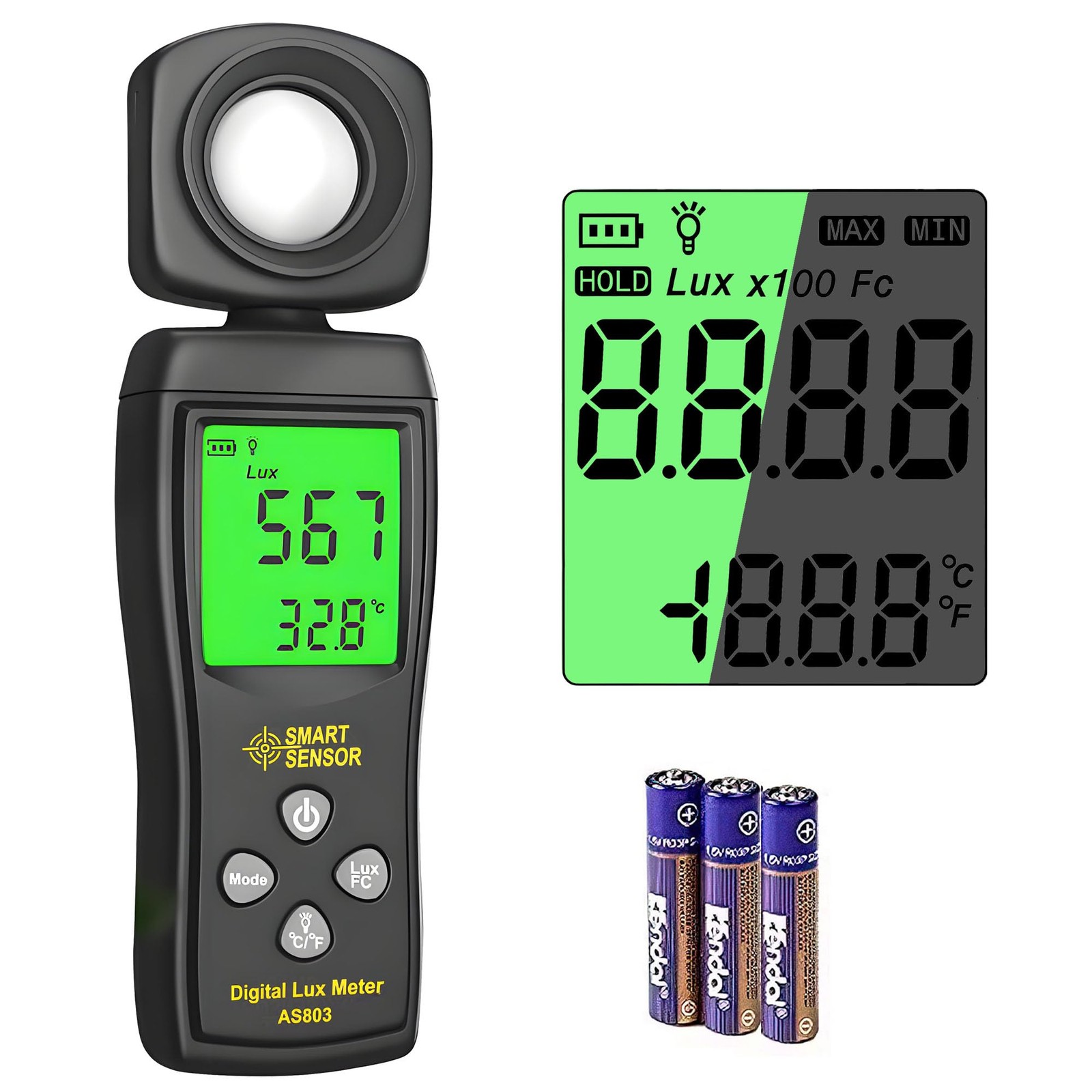Digital Light Meter Backlit LCD Display Lux/Foot Candles Meter with 180º Rota…