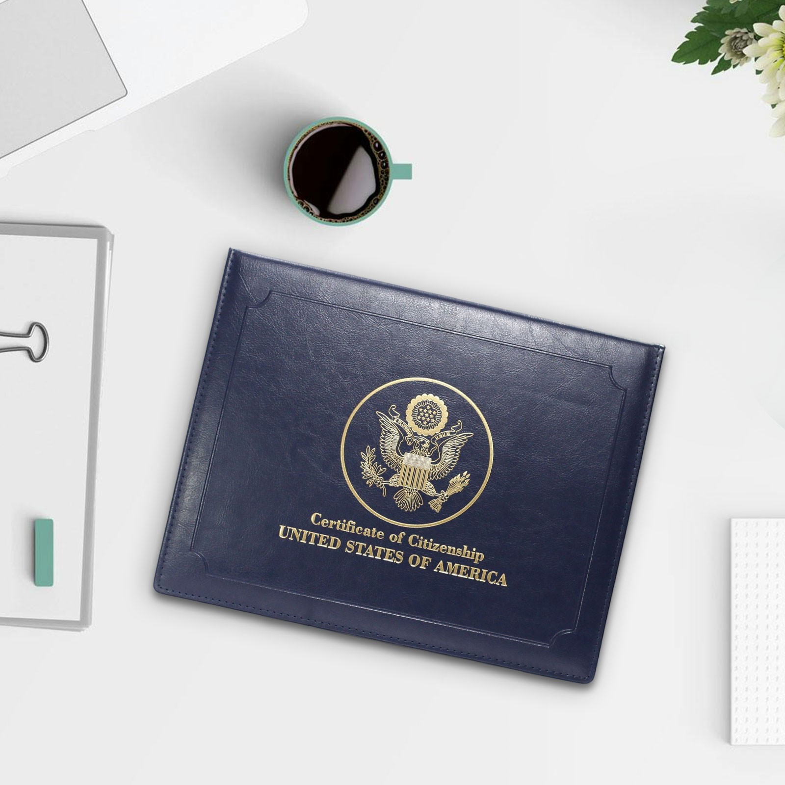 US Citizenship Certificate Holder Naturalization Padded Leatherette Cover