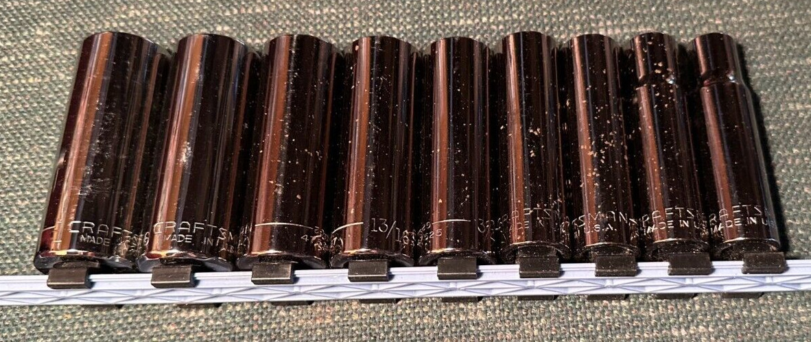 RARE 9 PIECE CRAFTSMAN 1/2 INCH DRIVE DEEP SAE SOCKET SET 12 PT RUST SPOTS