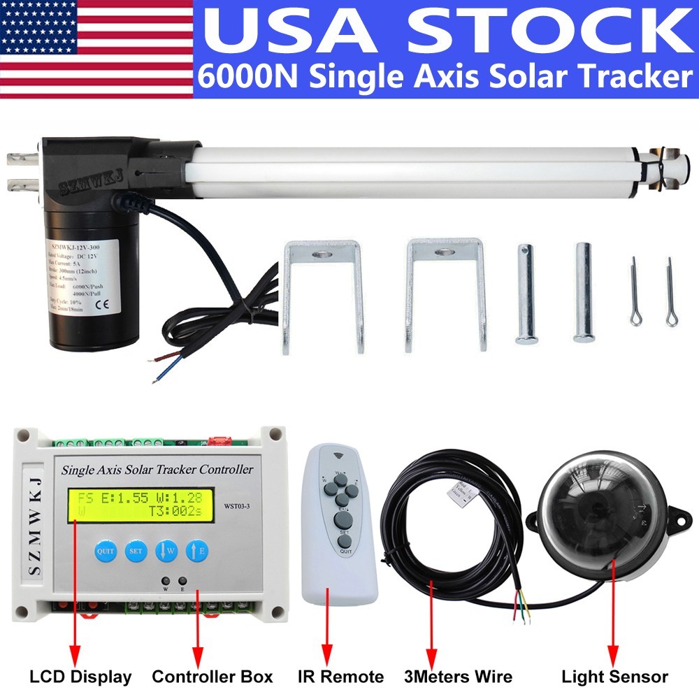Electronic Single Axis Solar Tracking Controller + 12″ 6000N 12V Linear Actuator