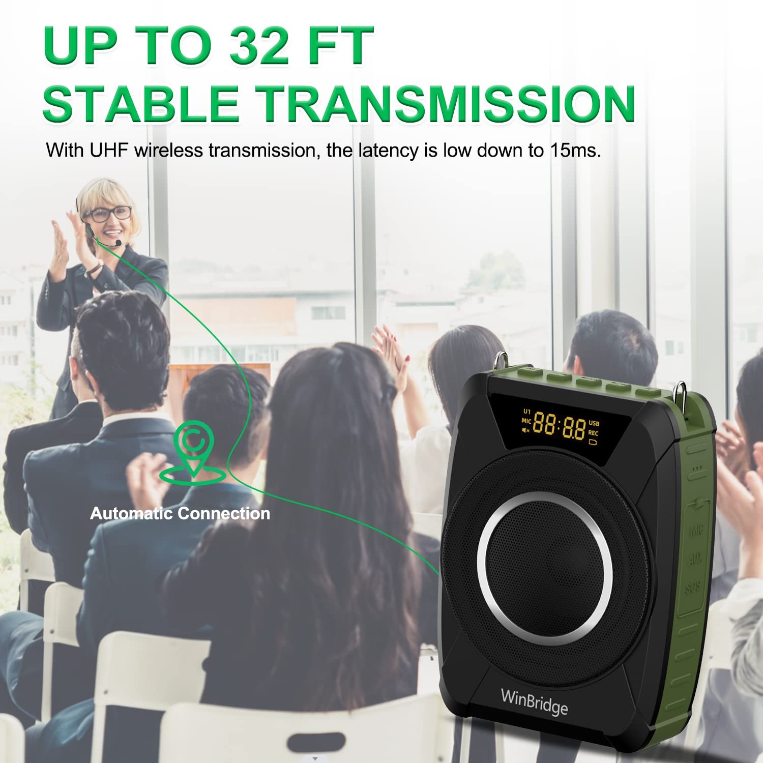 Bluetooth 5.0 Voice Amplifier with Wireless Mic Headset, Waterproof Personal
