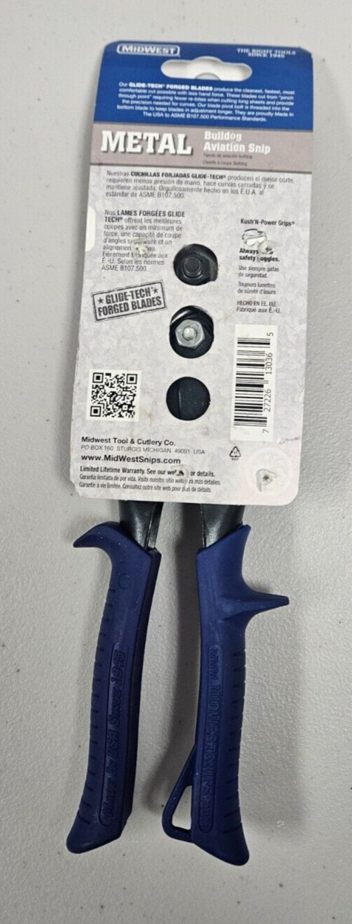 Midwest Bulldog Aviation Snips Thick Material Straight Cut – 16ga. Steel Tin USA