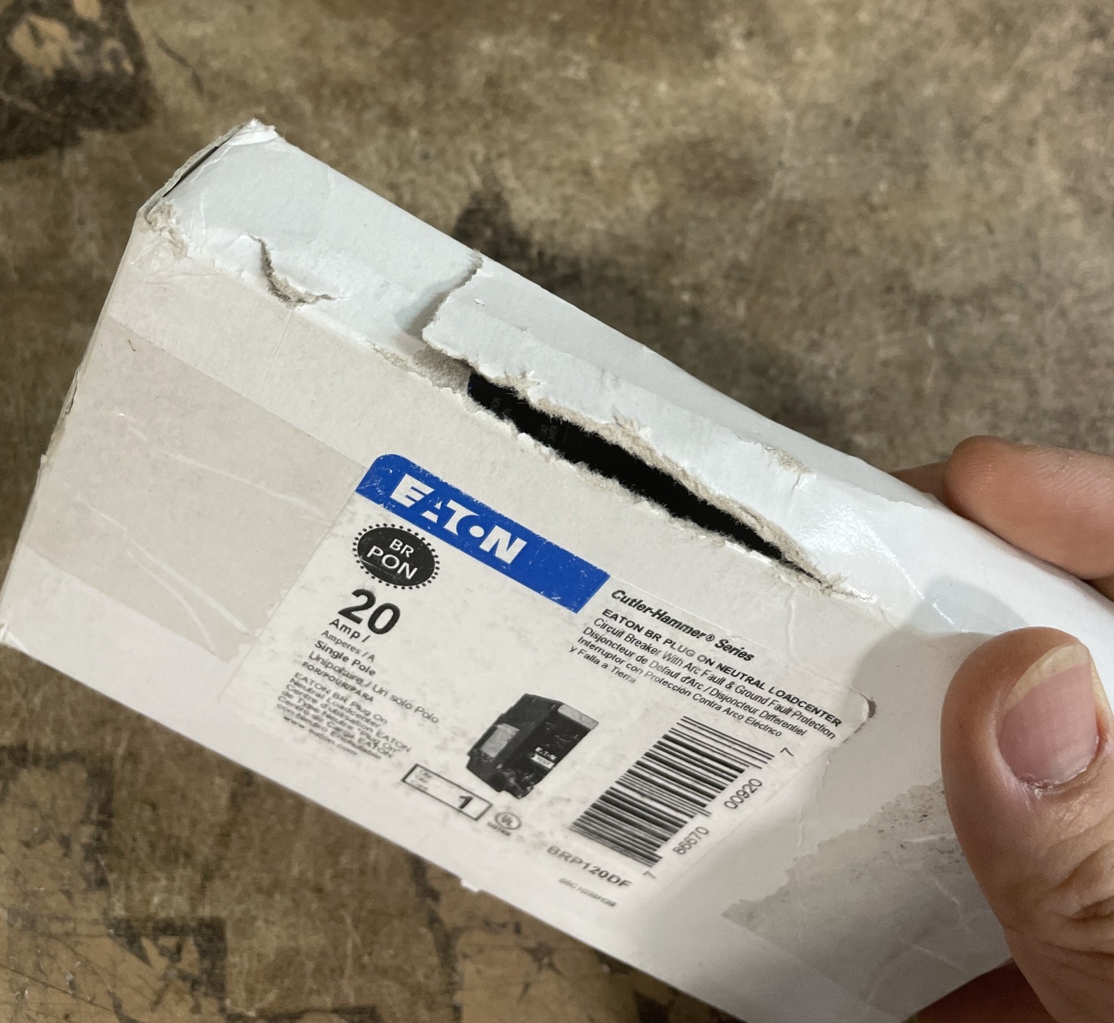 Eaton BRP120DF Type BR 20A 1P Plug-On Neutral AF/GF Circuit Breaker