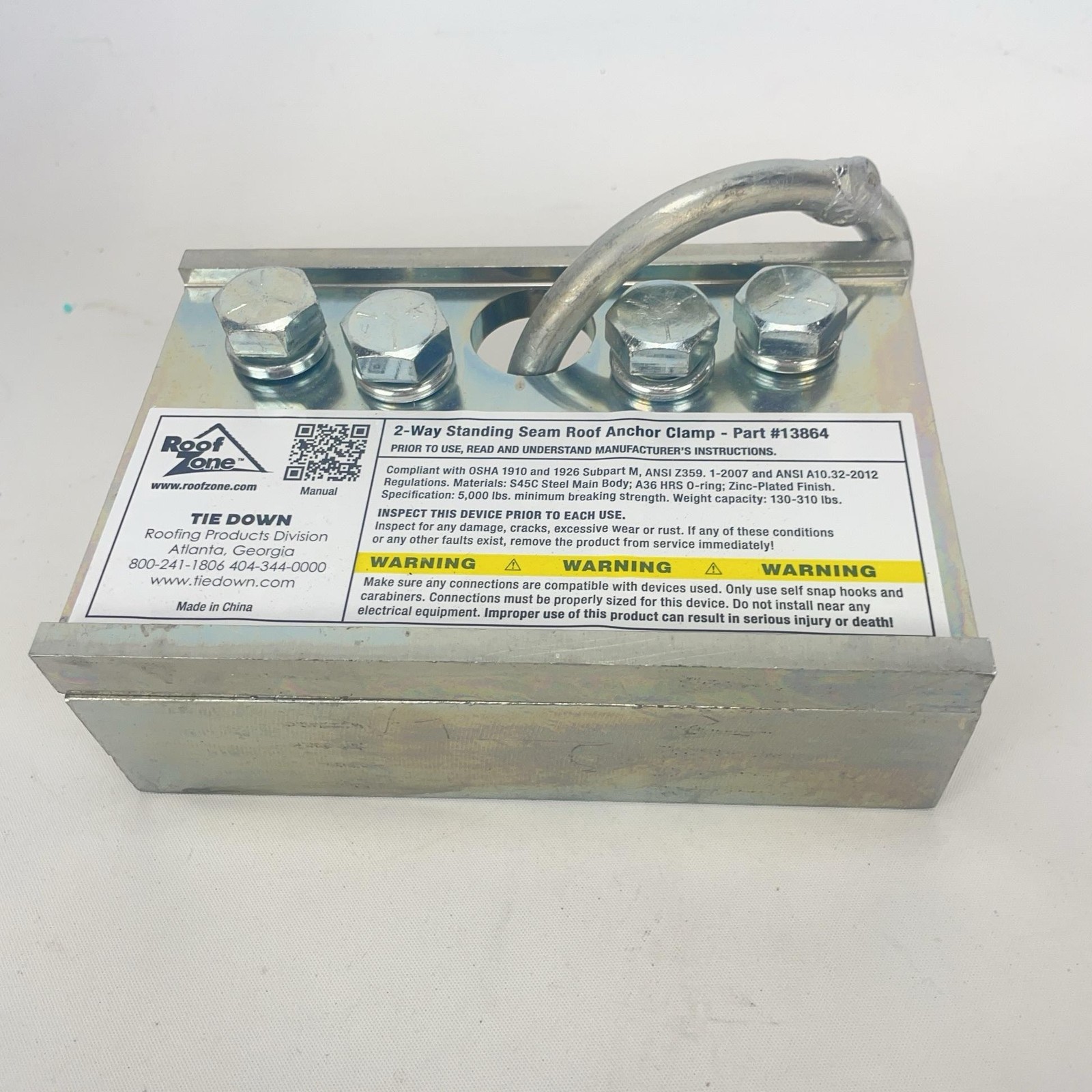 Roof Zone 13864 2-Way Standing Seam Roof Anchor Clamp Safety Fall Protection