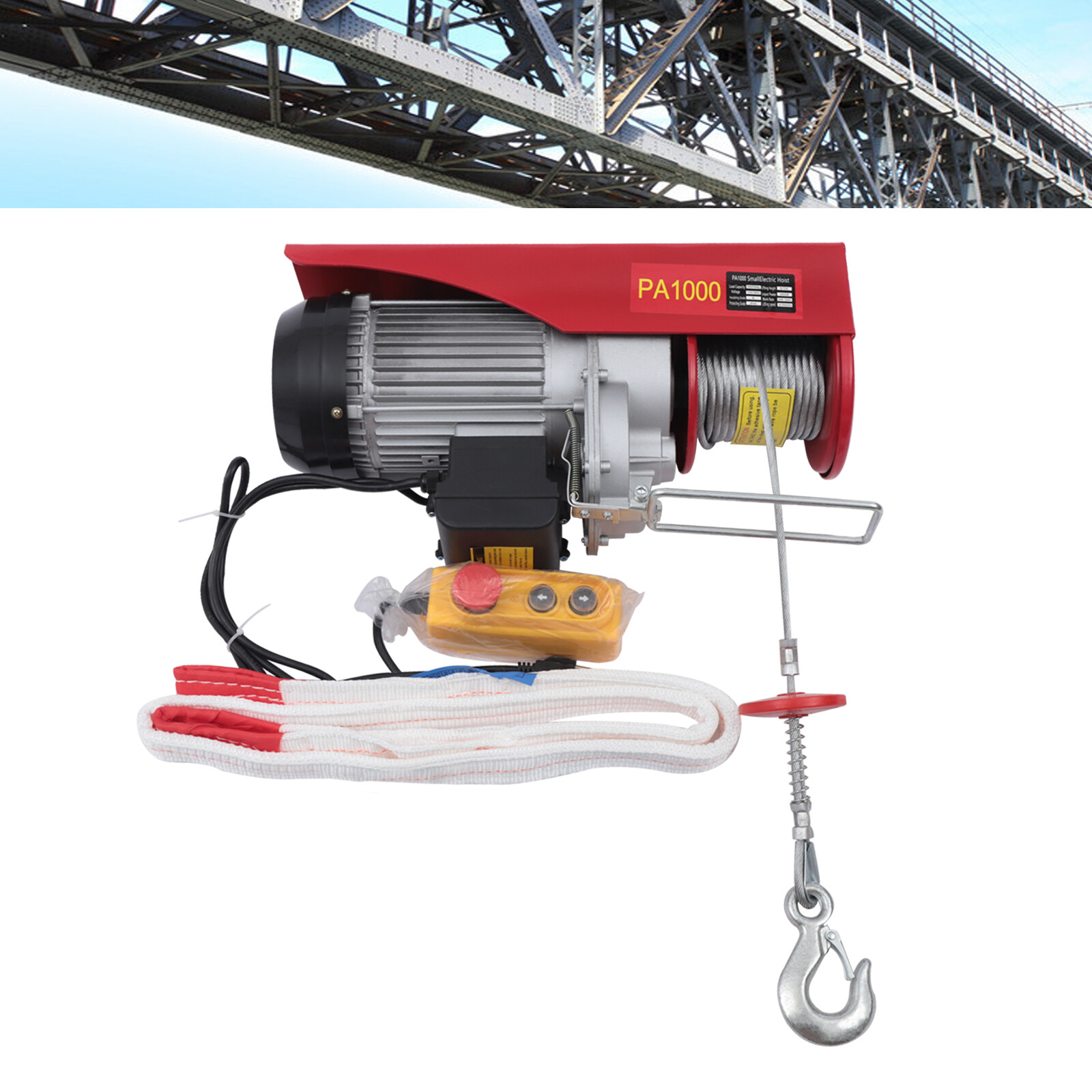 2200LBS Electric Hoist Winch Engine Crane with Wired Remote 110V