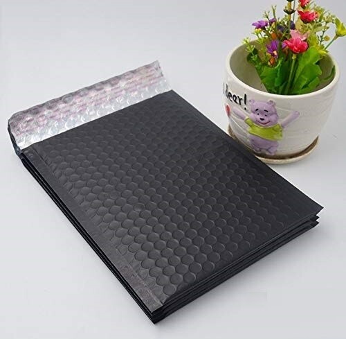 100 #2 Matte Metallic Black Poly Bubble Mailers 8.5×12 (Inner 8.5×11)