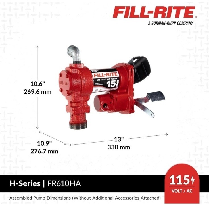 Fill-Rite FR610H 115V 15 GPM Fuel Transfer Pump w/Discharge Hose & Manual Nozzle