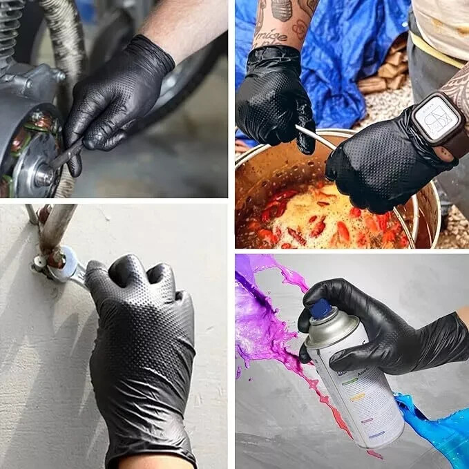 Heavy Duty Black Nitrile Diamond Textured Gloves 8 Mil Powder-Free Case of 1000