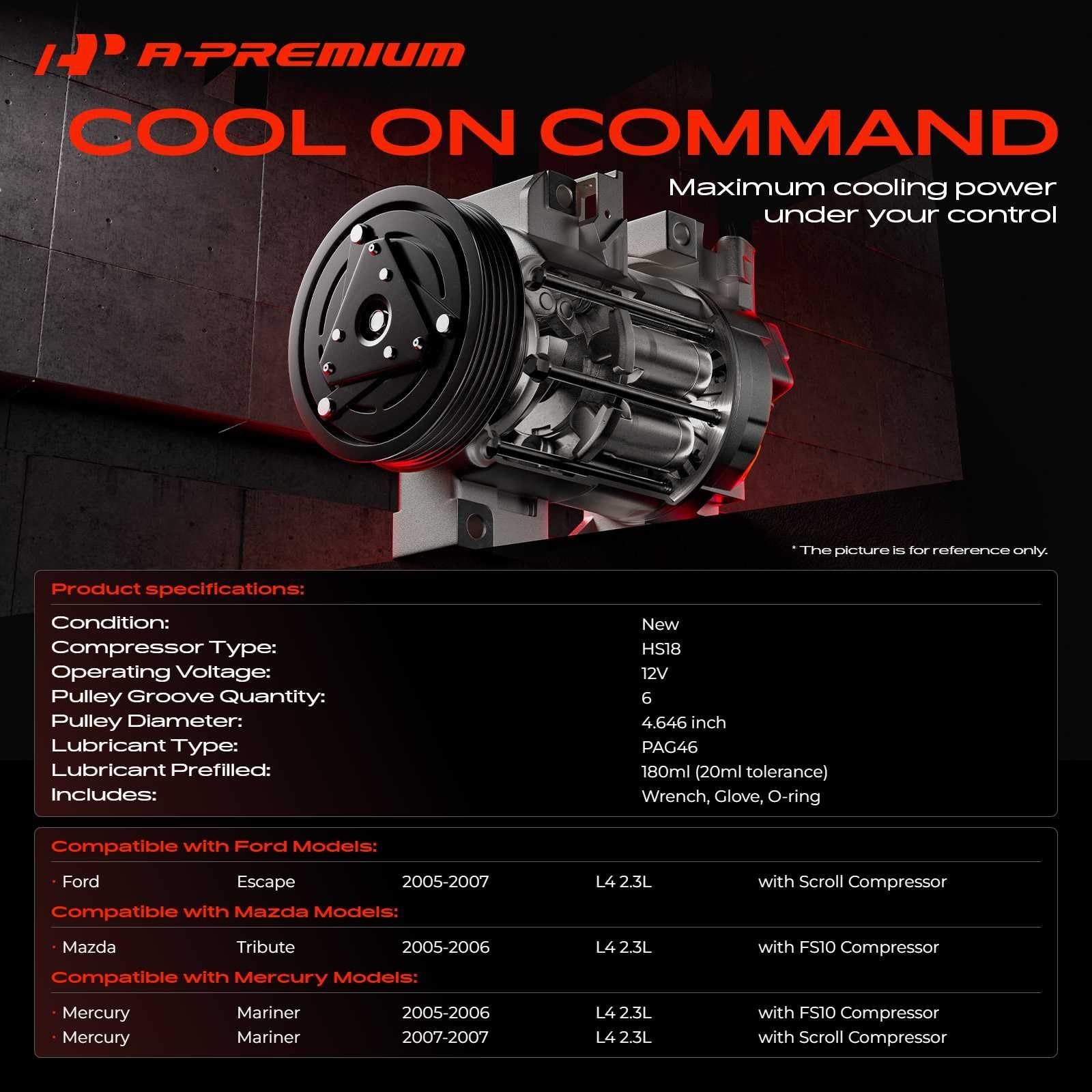 AC Compressor with Clutch Compatible with Ford & Mercury & Mazda