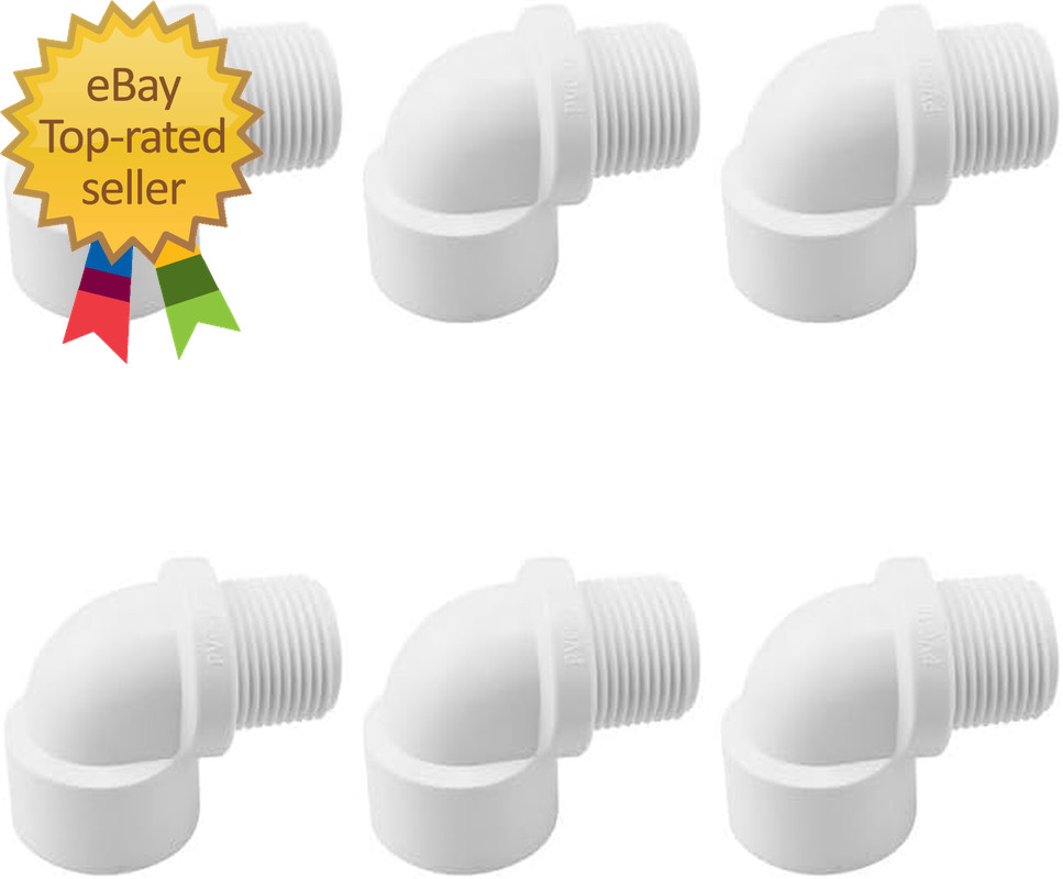 6PCS White 90 Degree Street Elbow Coupling 3/4» PVC Male Thread to Female Threa
