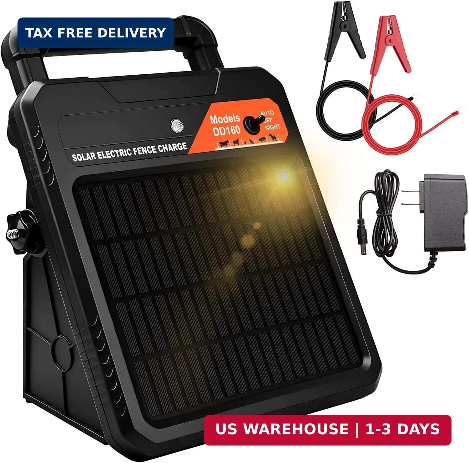 10 Miles Solar Electric Fence Charger 0.16J Portable Fence Energizer, Solar Fenc