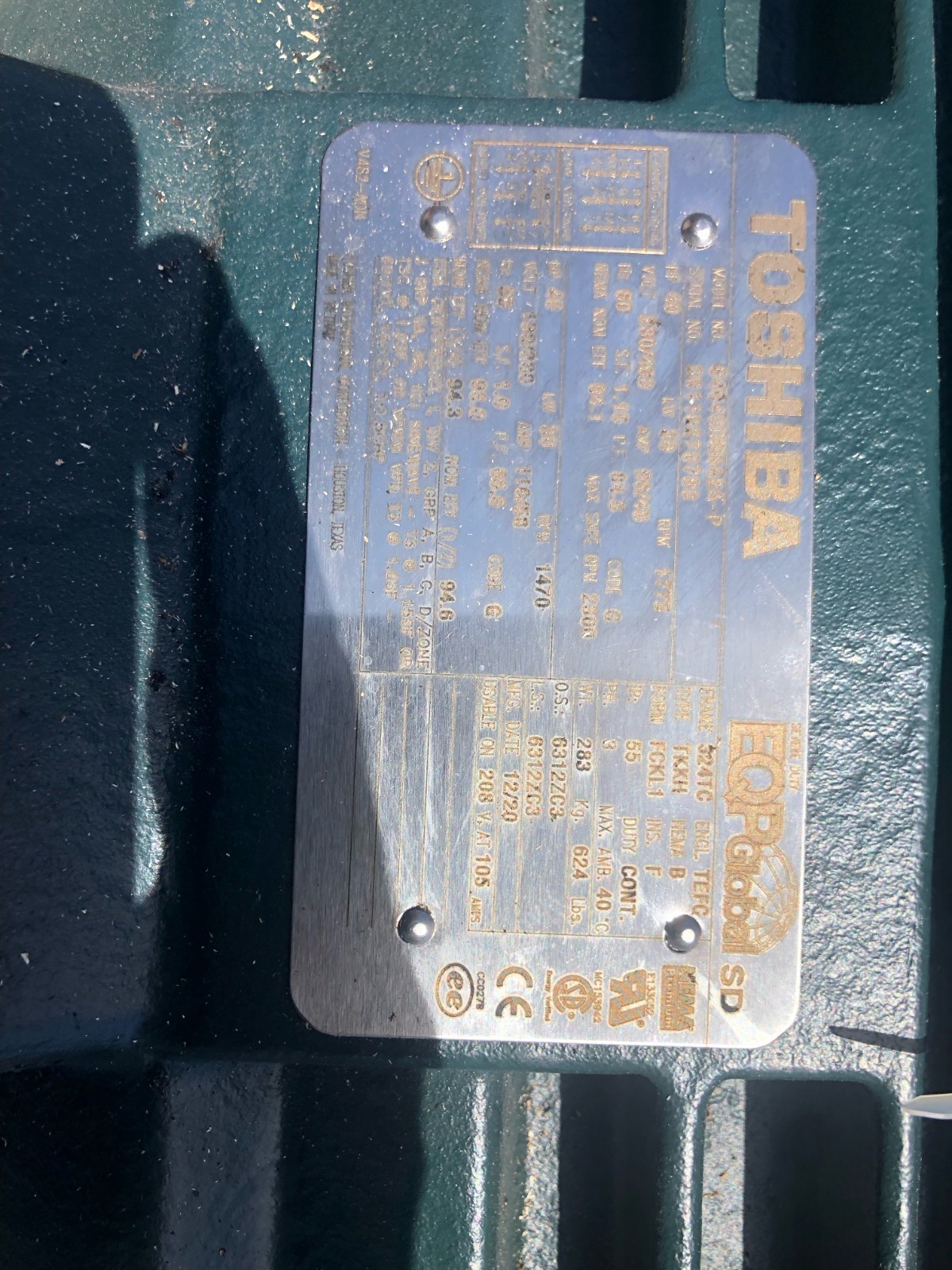 40hp 1775 RPM 324TC 230/460 TOSHIBA ELECTRIC MOTOR