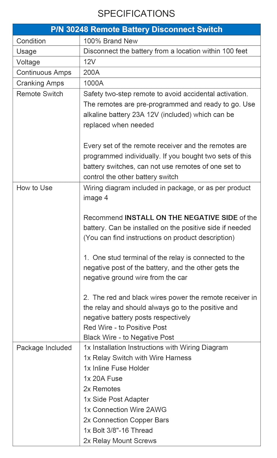 Side Post Remote Battery Disconnect Switch 12V Heavy Duty 200/1000A On/Off | 3/8