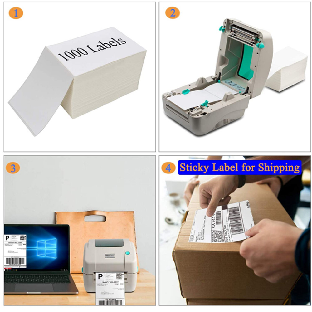 1000 4×6 Fanfold Thermal Labels Direct Shipping Label for Zebra Rollo Printers