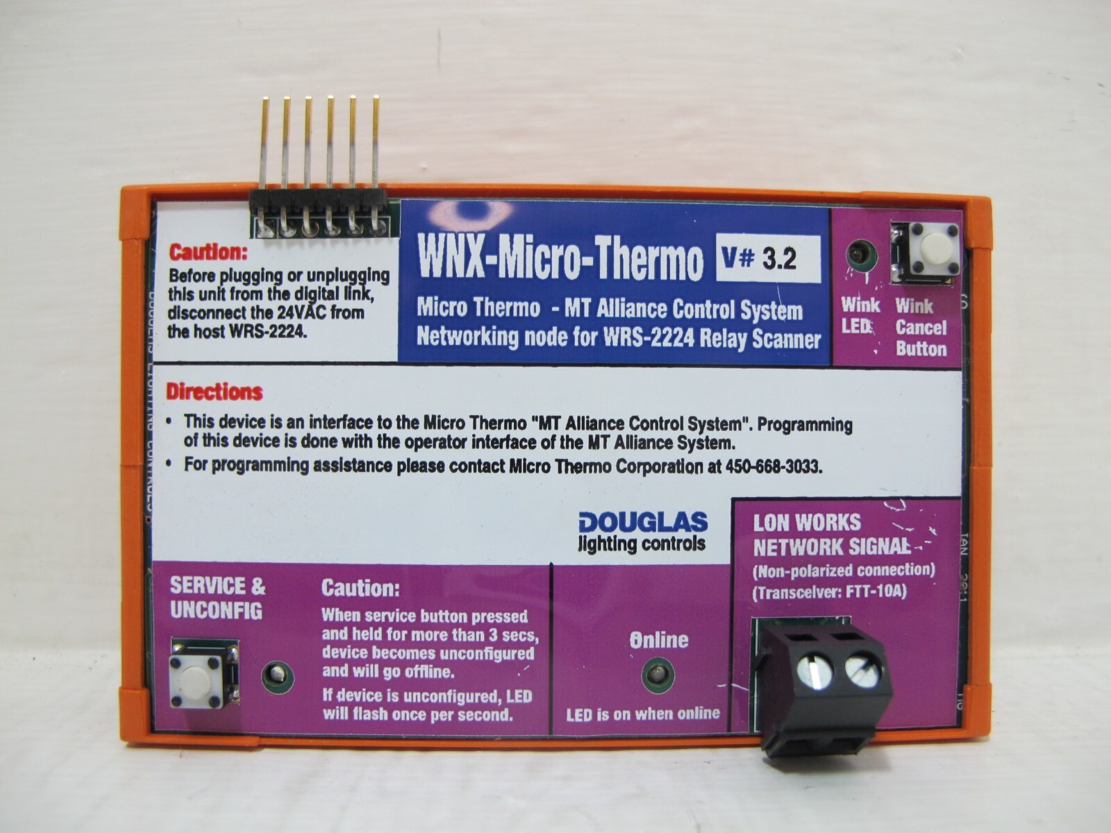 Douglas Lighting Controls WNX-Micro-Thermo Networking Node for WRS-2224 Relay