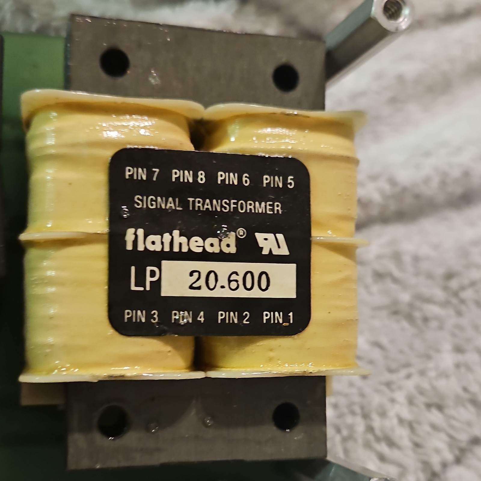 Flathead LP 20.600 Signal Transformer Yellow Black Mounted Circuit Board