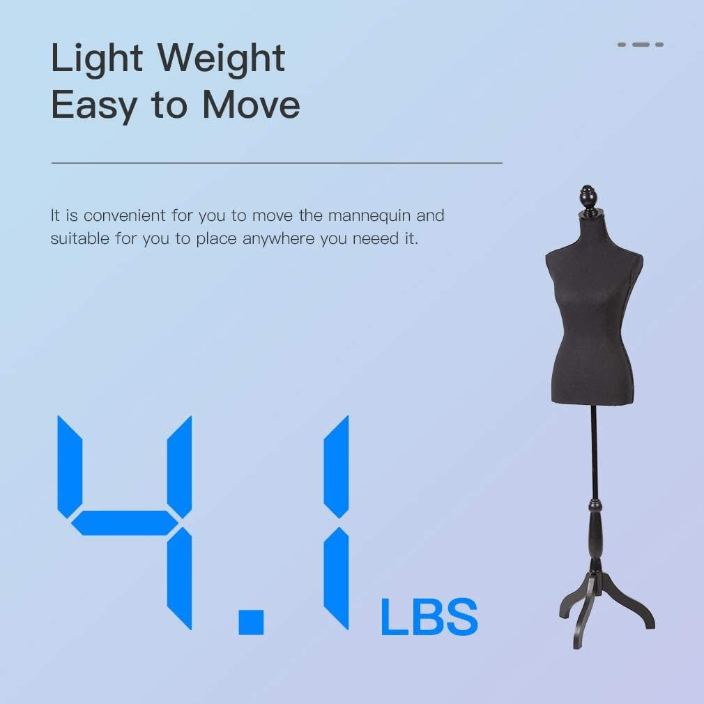 Female Mannequin Torso Dress Form Manikin Body with Wooden Tripod Base Stand