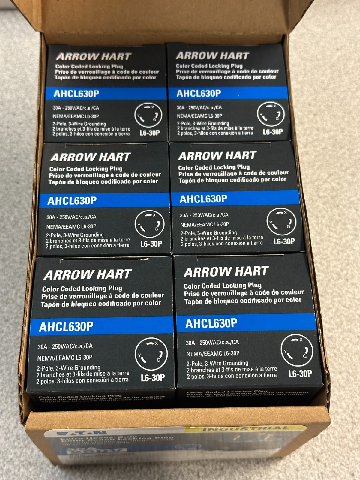 6 NEW Eaton AHCL630P Industrial Locking Plugs L6-30P 30A 250V 2P 3W Blue LOT