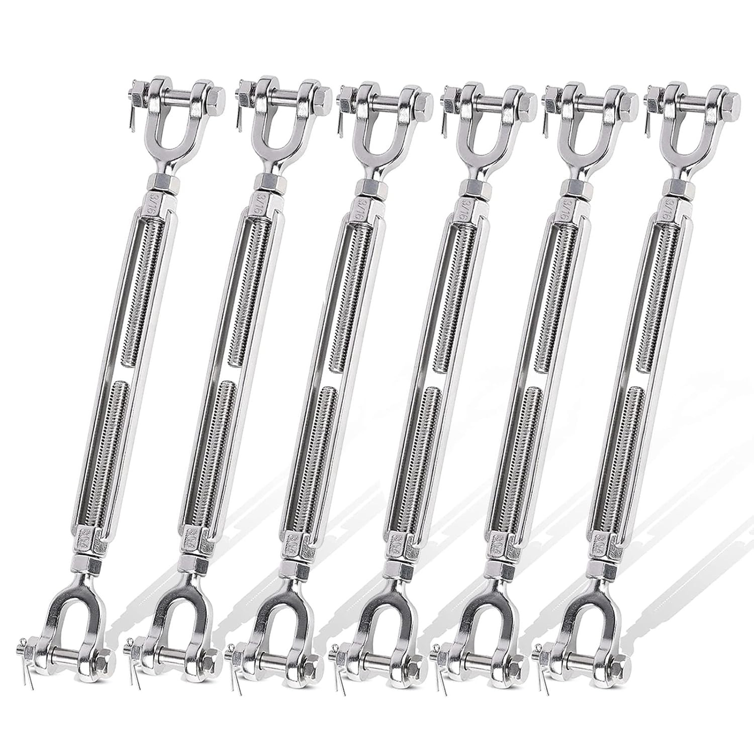 6 Pack Turnbuckle 3/16(M5) 304 Stainless Steel Turnbuckles, 660 Lbs Working Load