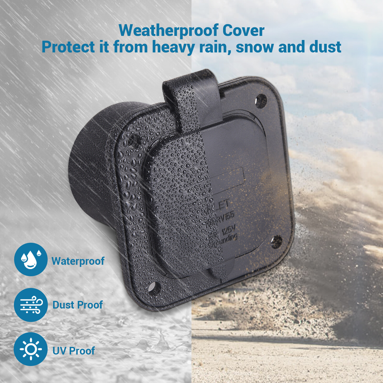 125V 15A Shore Power Inlet Port Plug NEMA 5-15P Male Receptacle RV Flanged Inlet