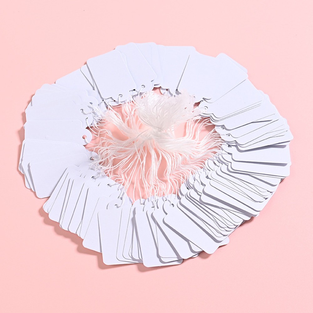 1000x White Merchandise Price Tags with Strings Retail Strung Label 0.87×1.38in