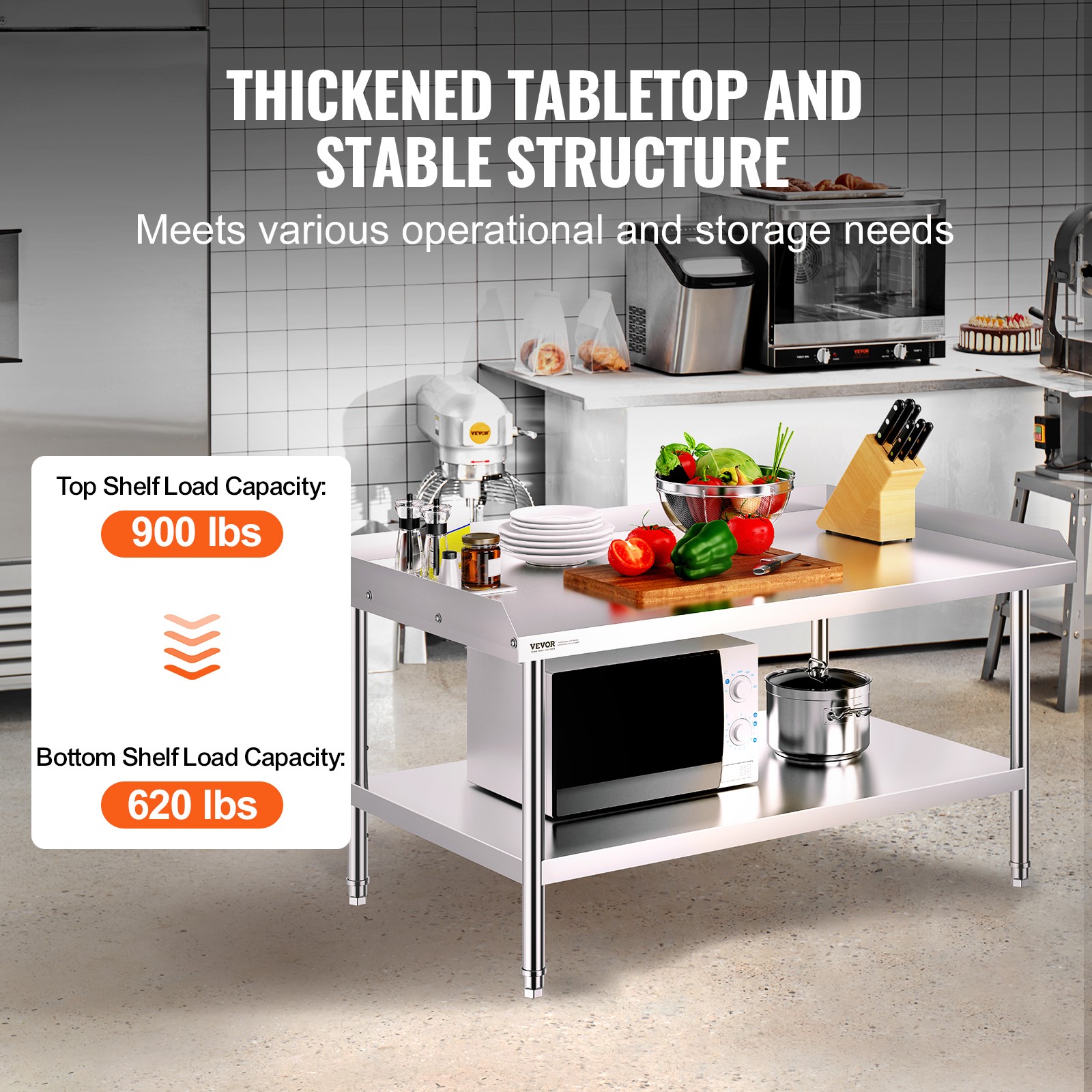 VEVOR Stainless Steel Work Table 30″x48″ Commercial Food Prep Table Restaurant