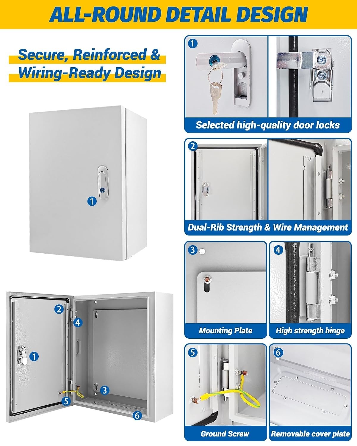 Secure 20x20x8» Junction Box with Lock | NEMA 4X Steel Design, Indoor/Outdoor