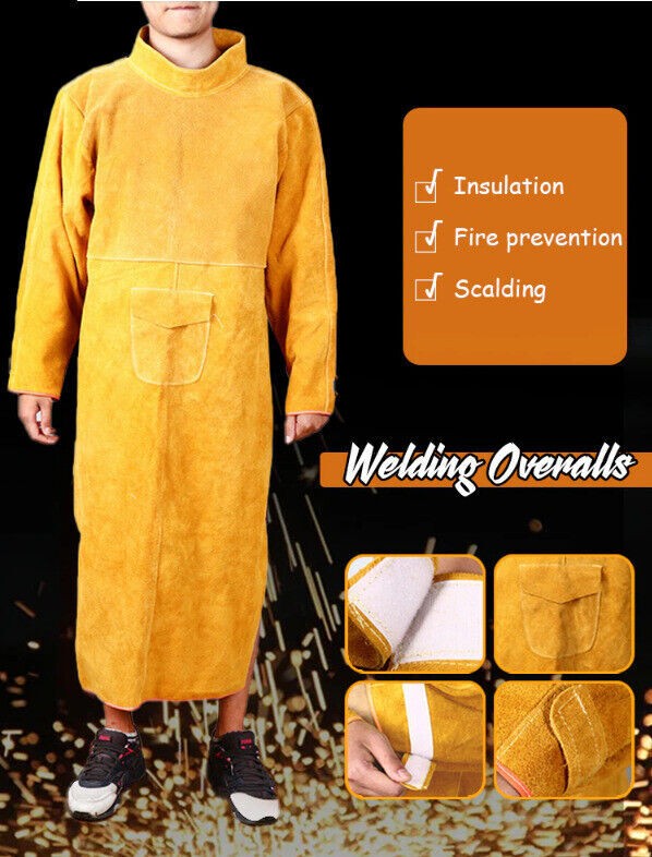 41.33 inch Cowhide Leather Welding Jacket Coat Flame-Resistant Welder for Men US