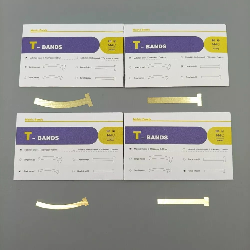 20Pcs/Bag Dental Operatory Straight/Curved Brass Molar 0.05mm T-Band Thick Tooth