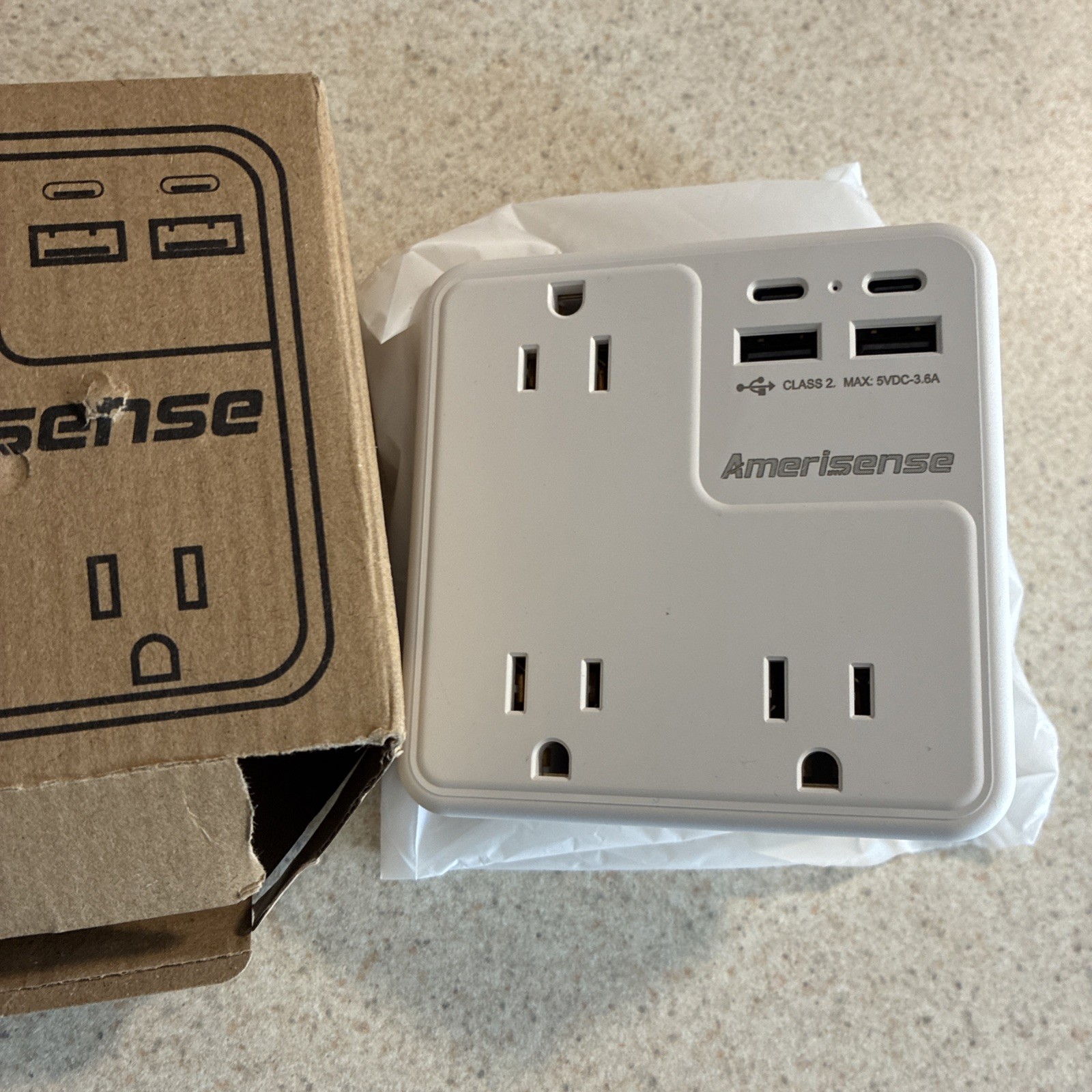Multi Plug Outlet Extender with USB, Amerisense No surge protector, White