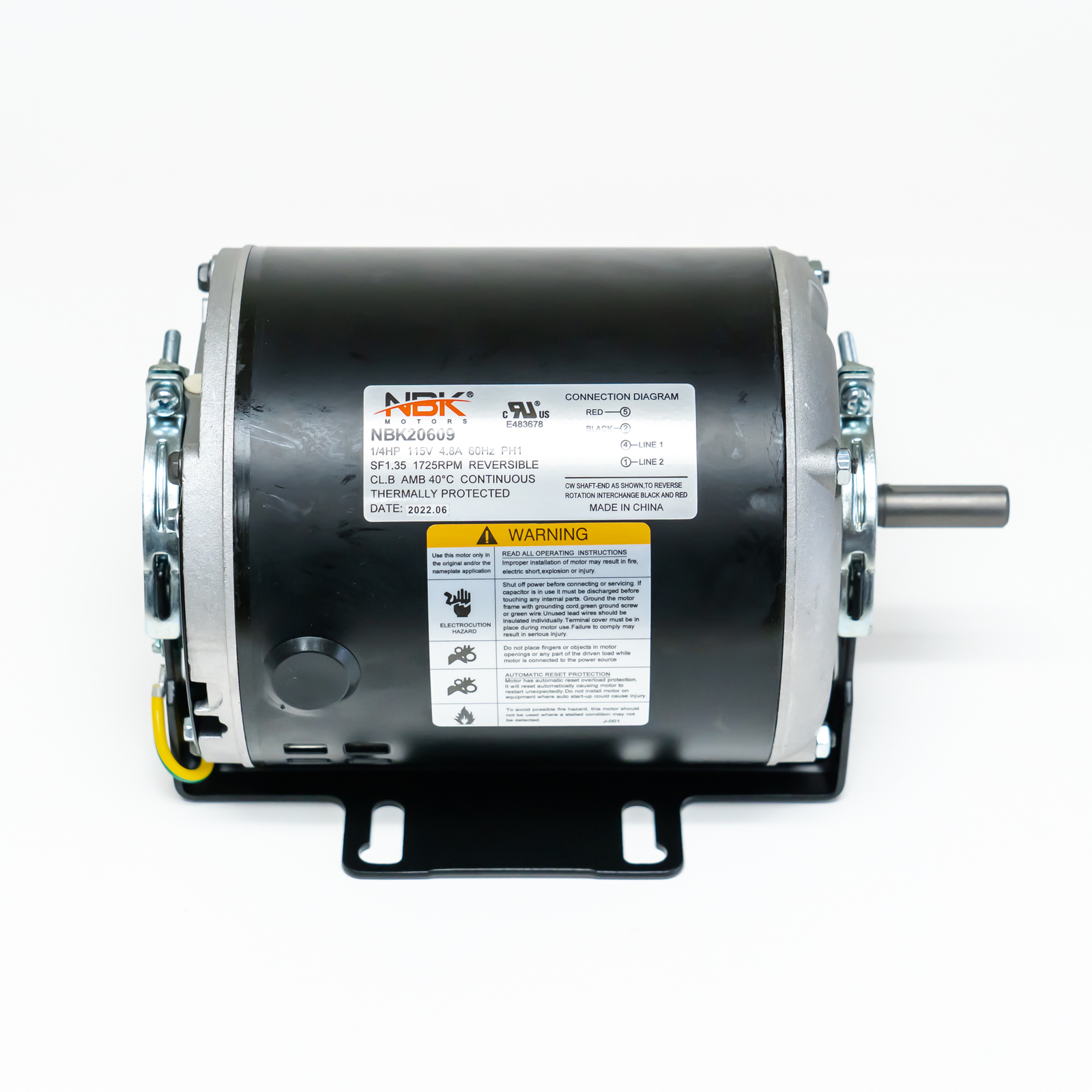 NBK 20609 Belt Drive Motor 1/4 HP 1725 RPM 115 Volts Replacement for GF2024