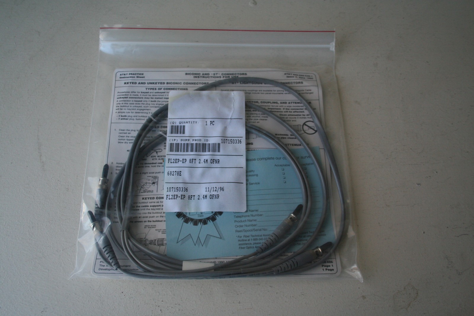 New Lucent Technologies FL2EP-EP 8FT 2.4M OFNR Fiber Optic Cable – 107150336