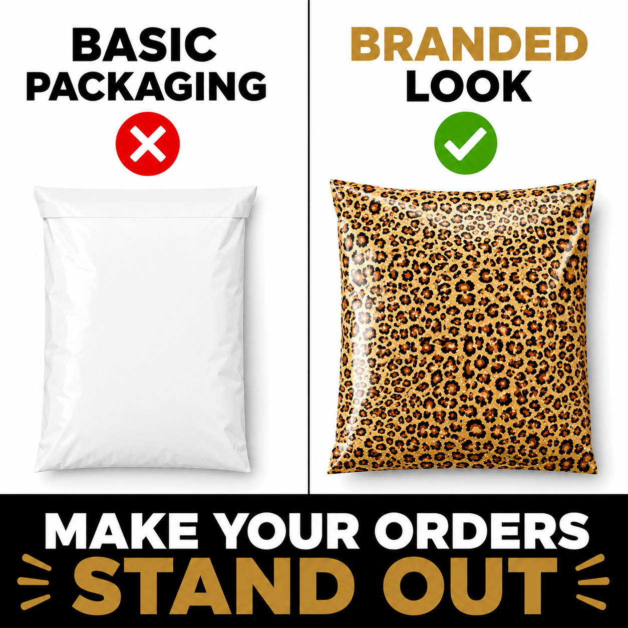 Leopard Poly Mailers 10×13 Designer Shipping Bags Self Seal Cute