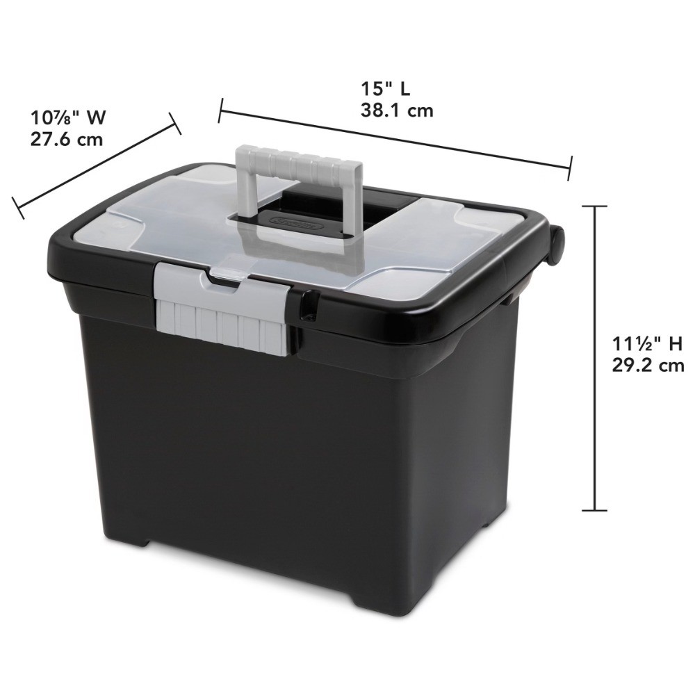 Medium Letter File Box 8.5×11 Plastic Storage Organizer with Handle Black