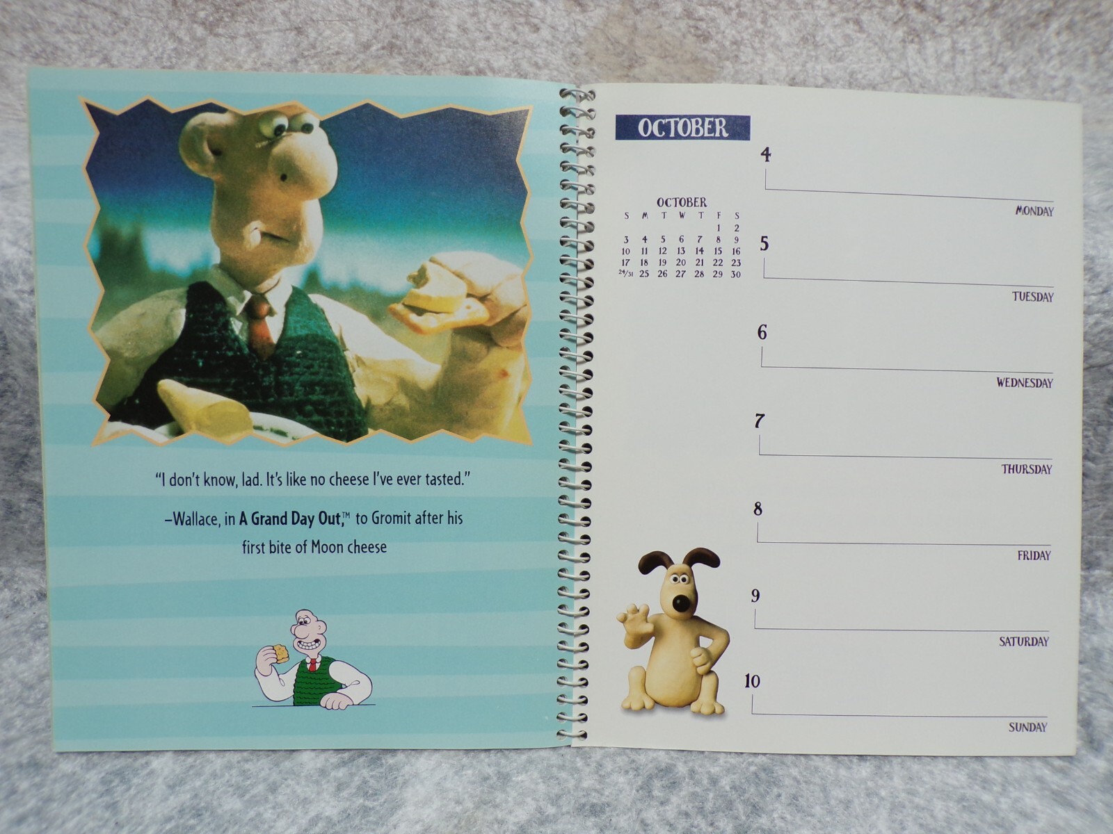 1999 WALLACE AND GROMIT CALENDAR APPOINTMENT BOOK WITH SPIRAL BINDING